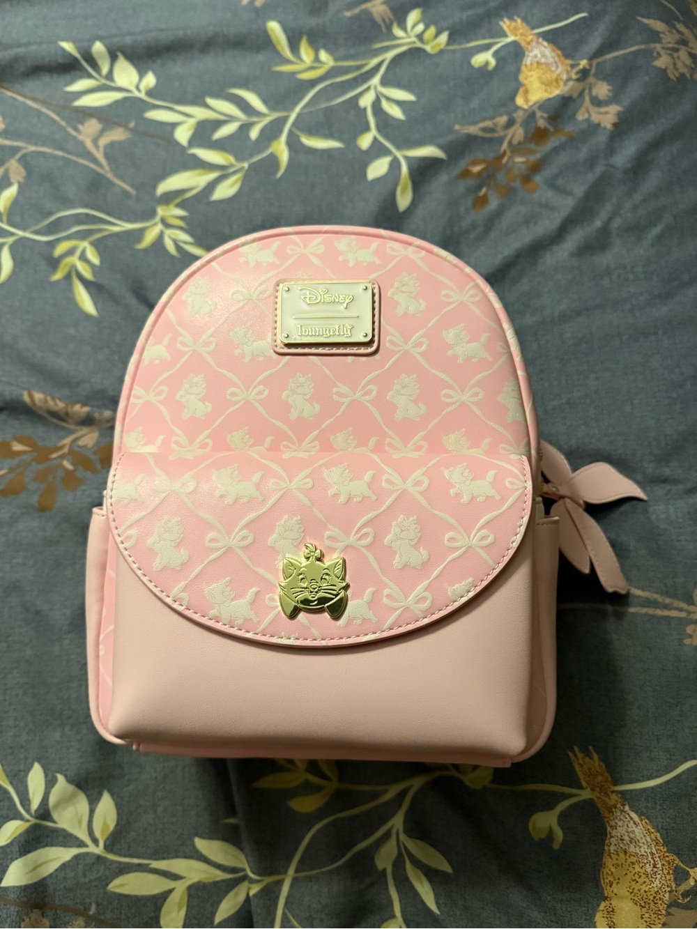 Loungefly Pink Marie Pattern Mini Backpack with Gold Accents